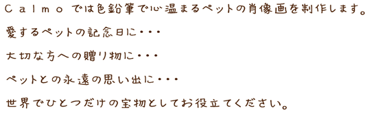 Calmoでは色鉛筆で心温まるペットの肖像画を制作します。